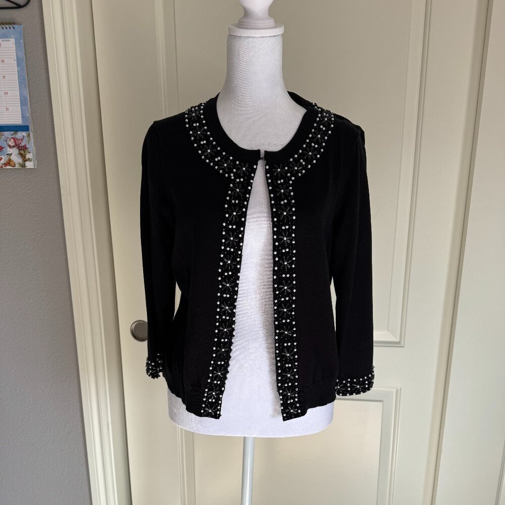 INC Black Cardigan with Embellishments, Size Large